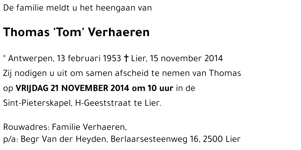 Thomas 'Tom' Verhaeren