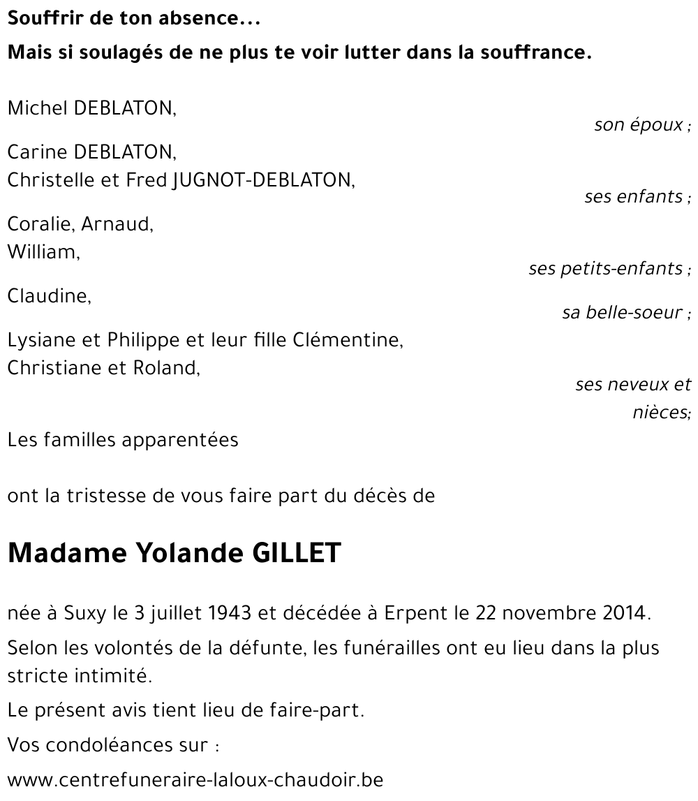 Yolande GILLET