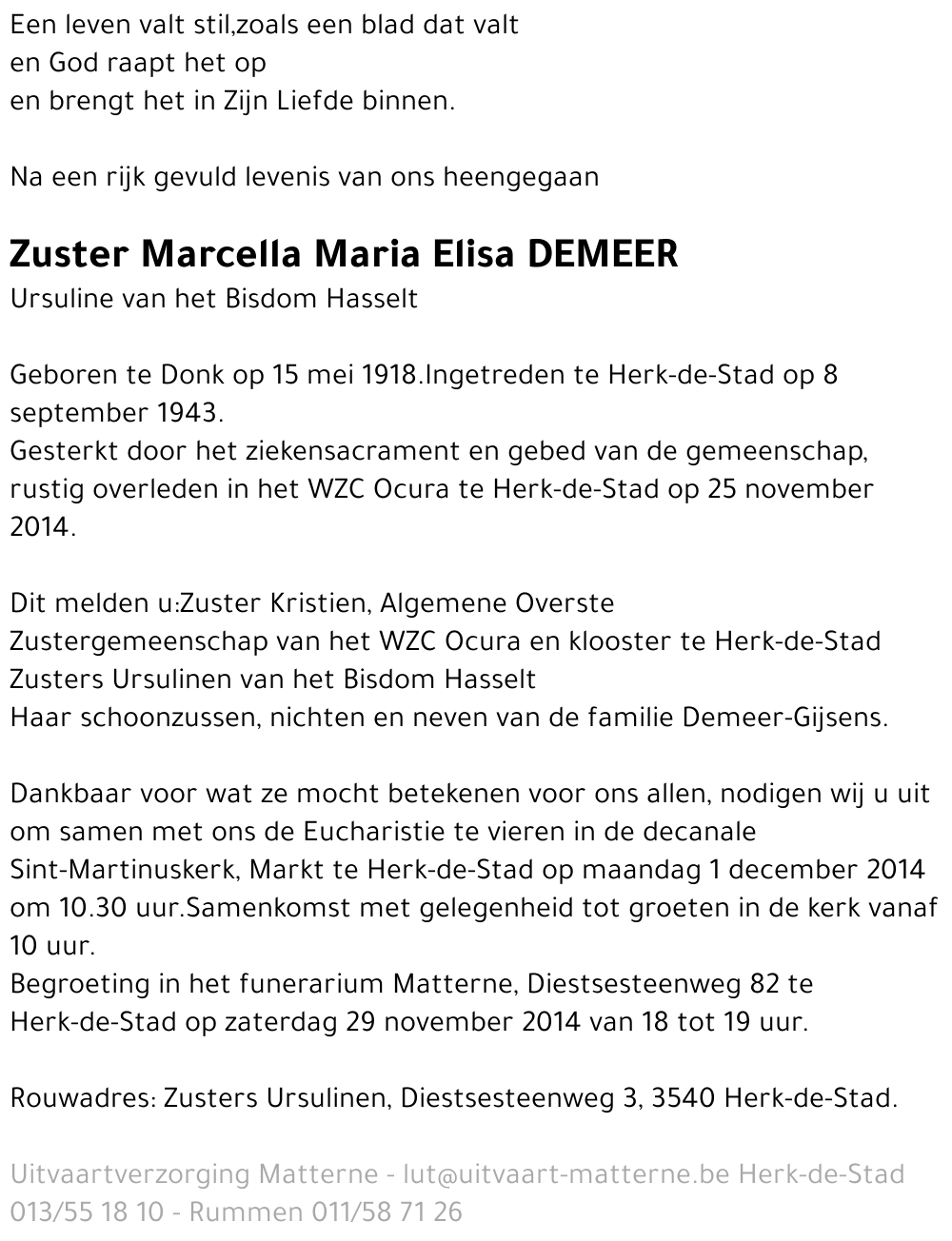 Zuster Marcella Demeer