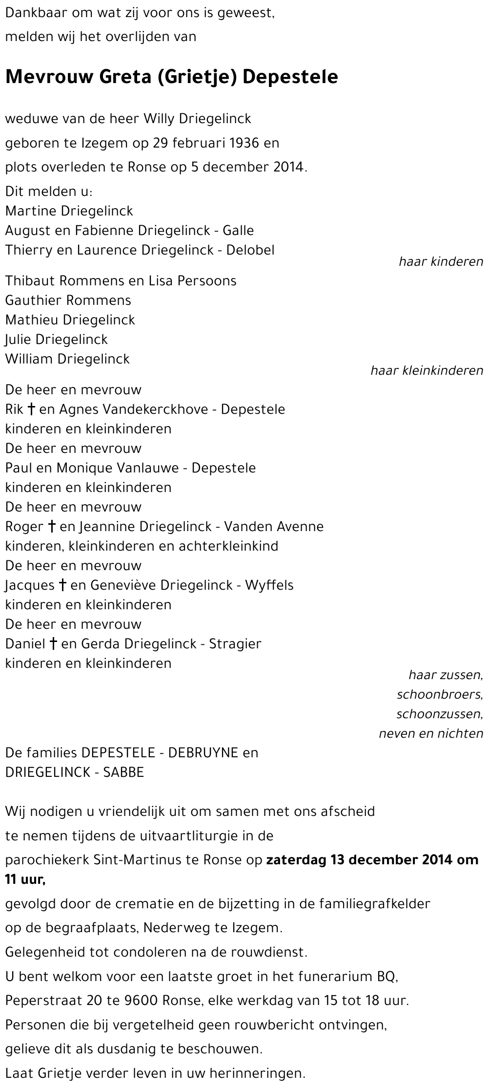 Greta (Grietje) Depestele