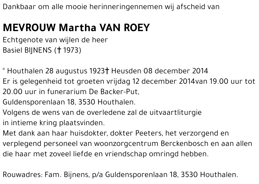 Martha VAN ROEY