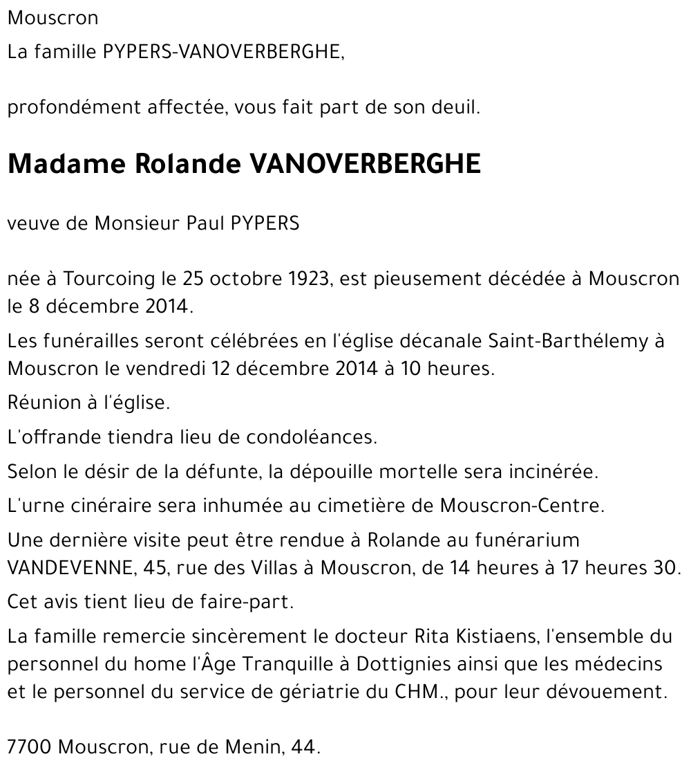 Rolande VANOVERBERGHE