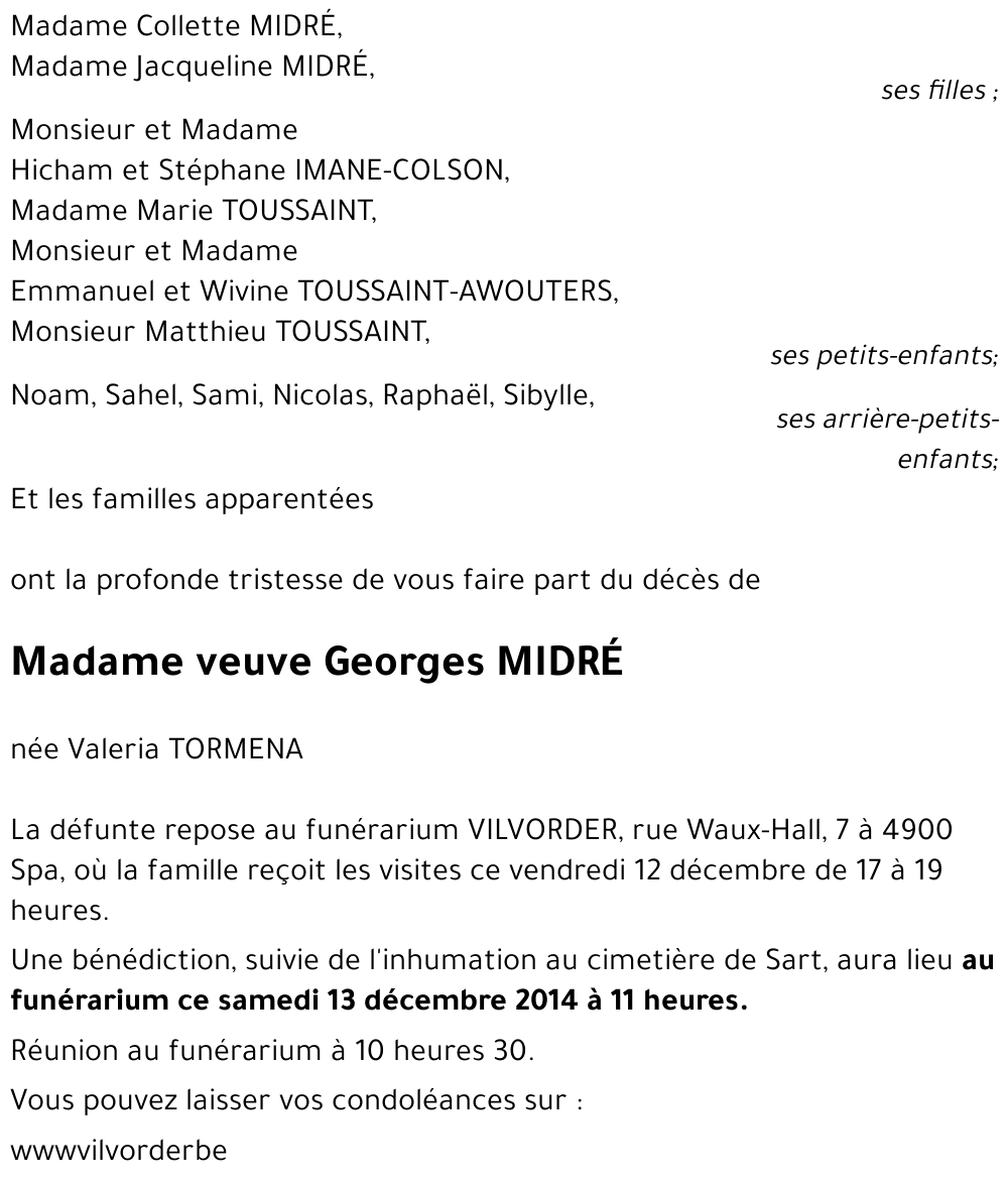 veuve Georges MIDRE