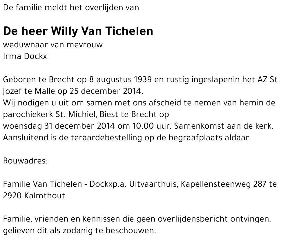 Willy VAN TICHELEN