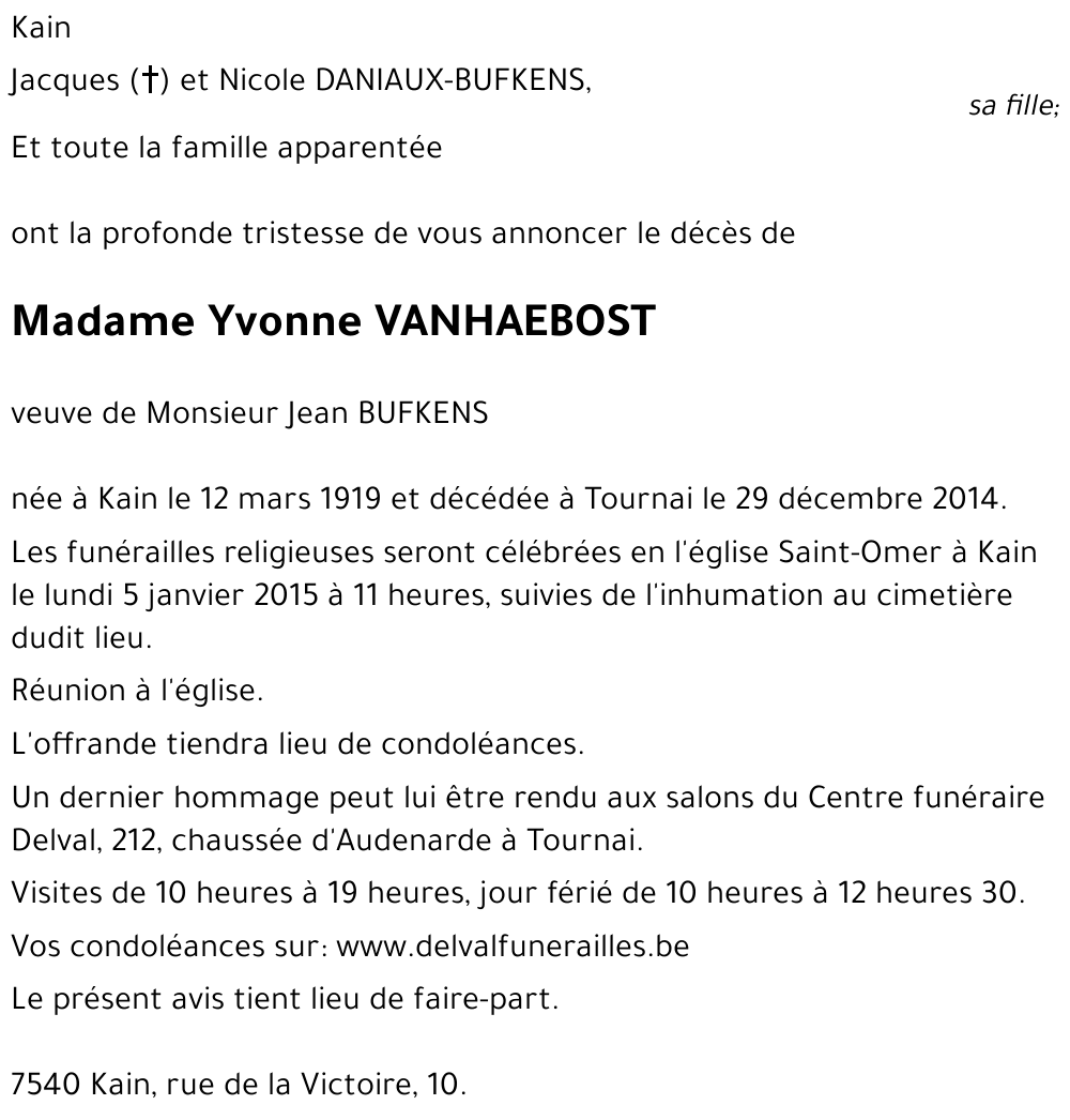 Yvonne VANHAEBOST
