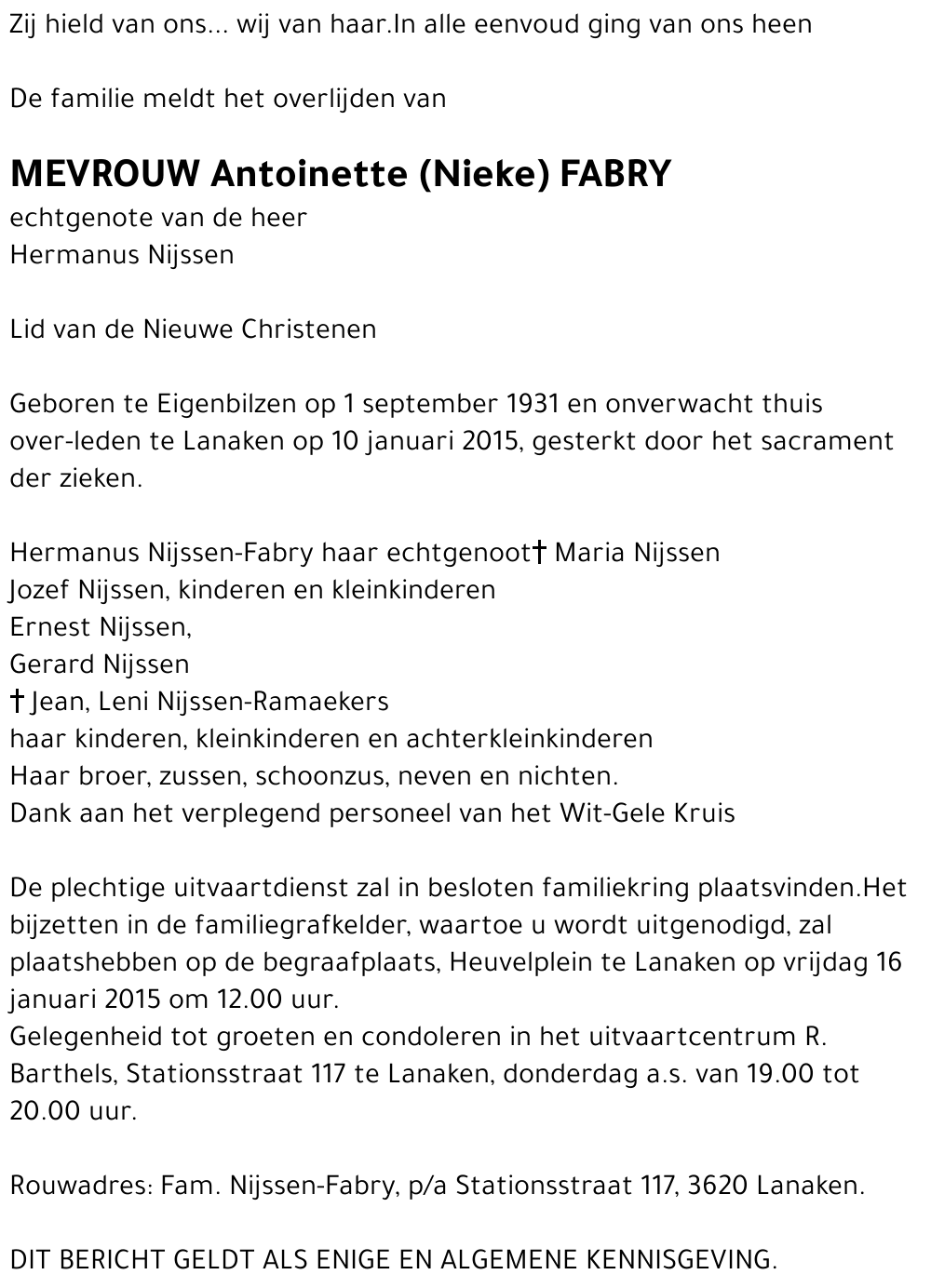 Antoinette (Nieke) Fabry