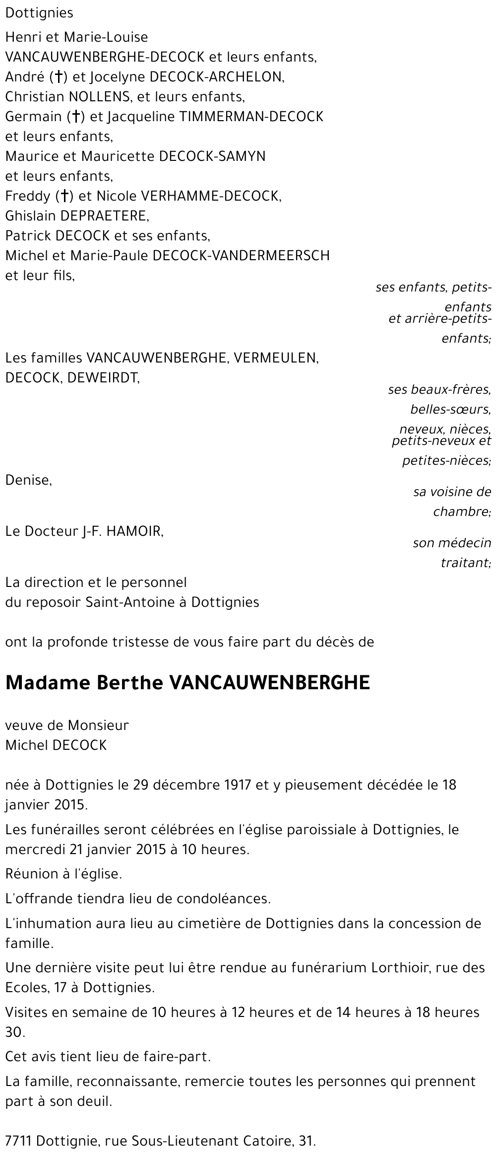 Berthe VANCAUWENBERGHE