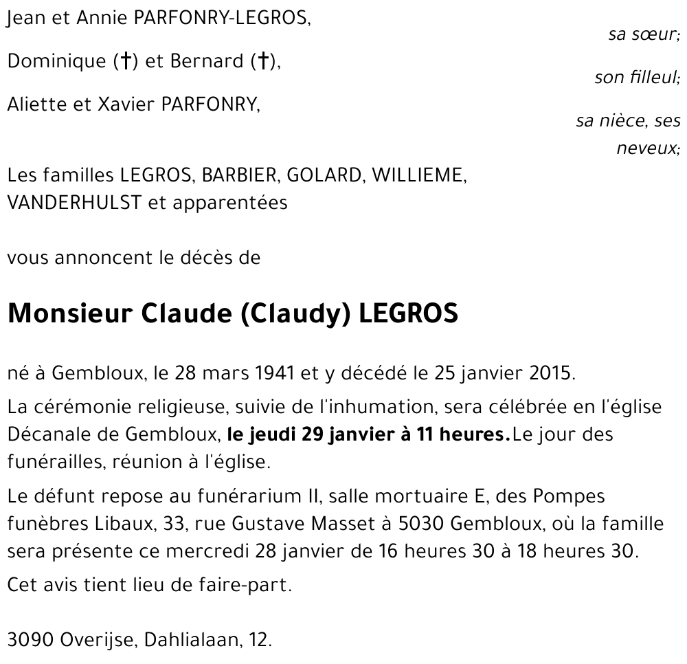 Claude (Claudy) LEGROS