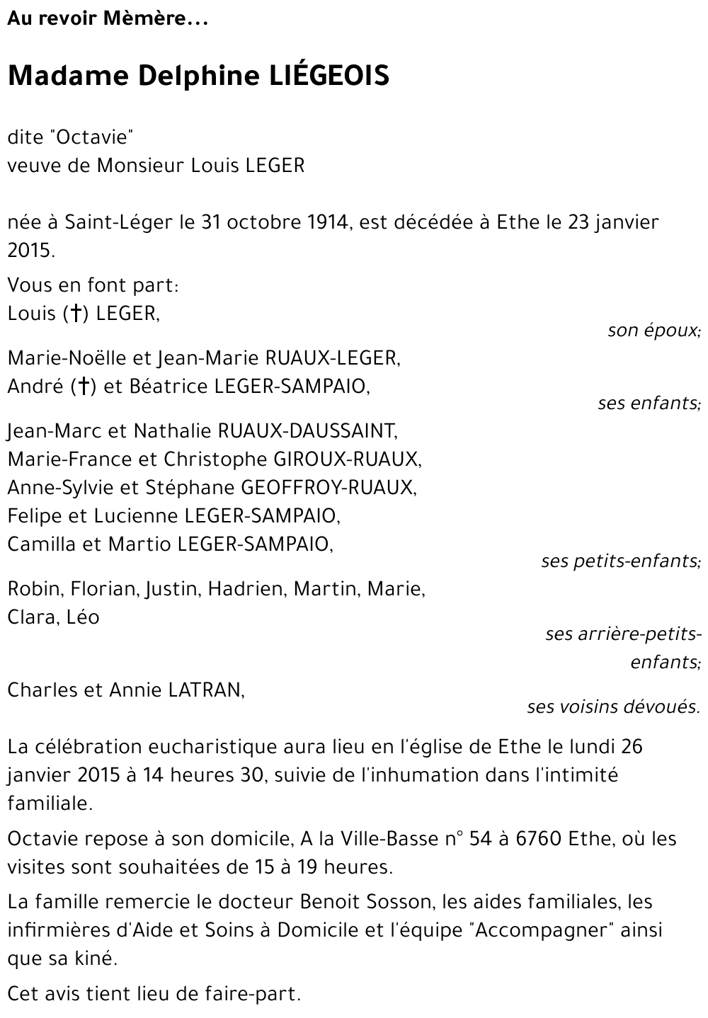 Delphine LIÉGEOIS dite « Octavie » 