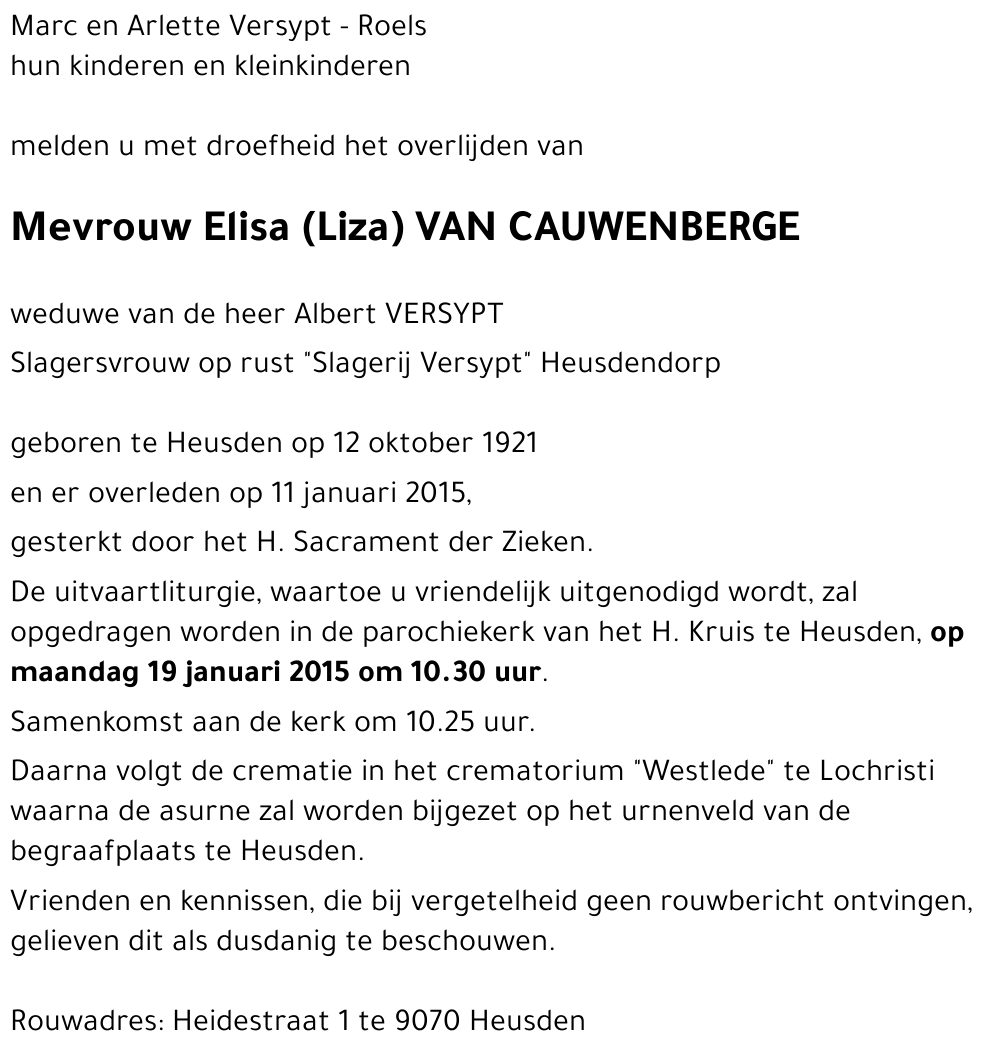 Elisa (Liza) VAN CAUWENBERGE