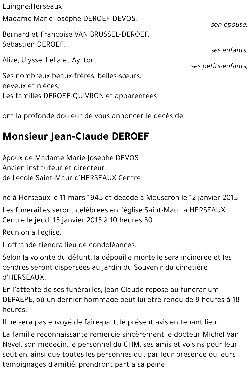 Jean-Claude DEROEF