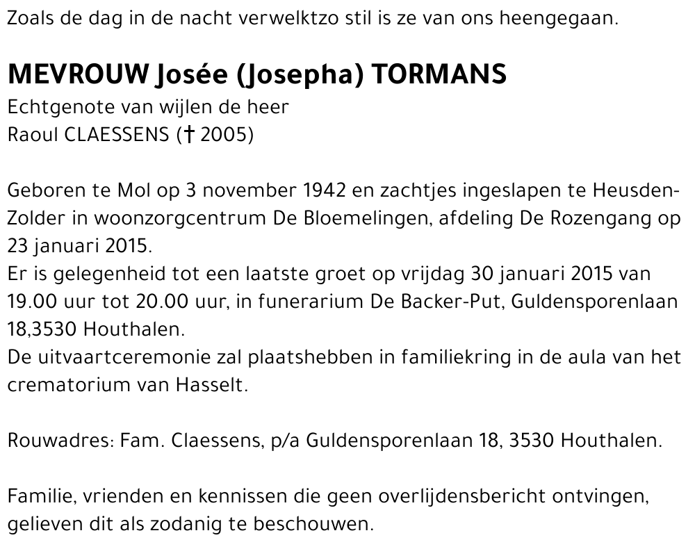 Josée (Josepha) TORMANS