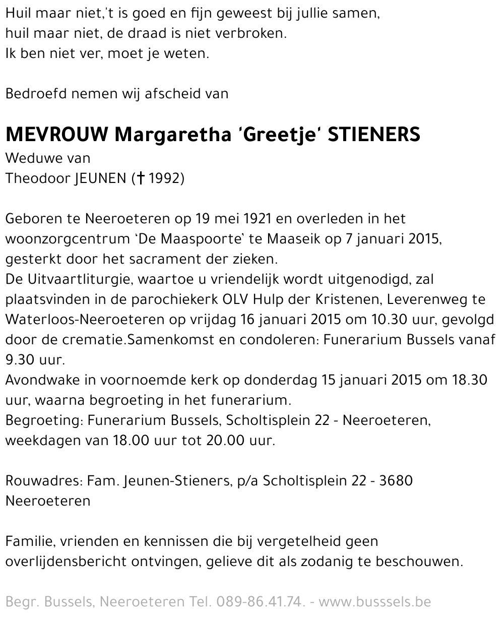 Margaretha 'Greetje' STIENERS