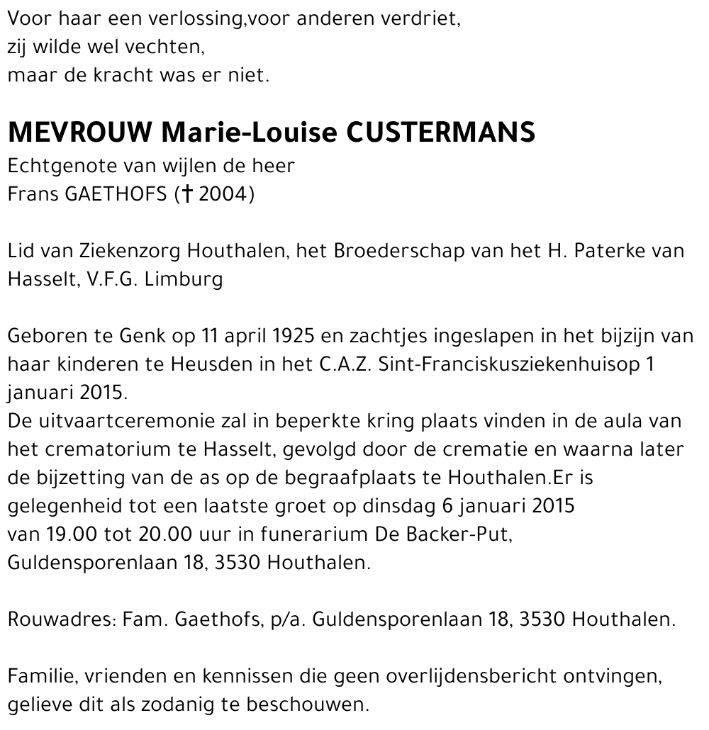 Marie-Louise CUSTERMANS