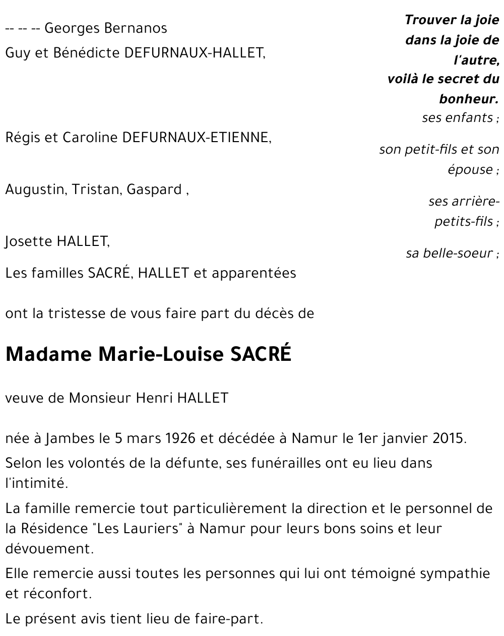 Marie-Louise SACRÉ