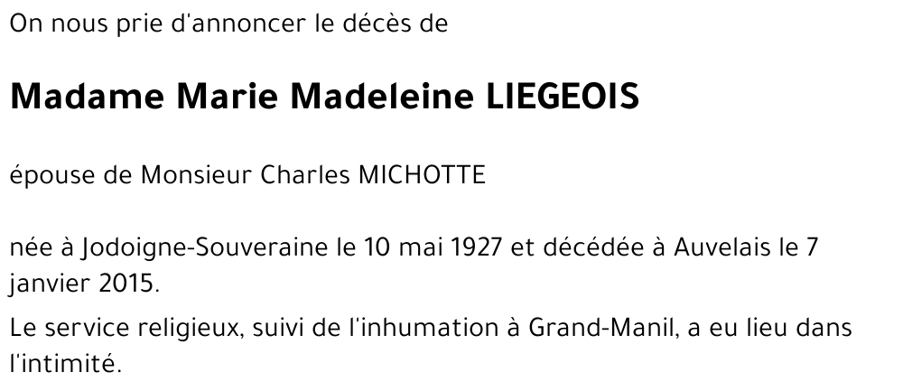 Marie Madeleine LIEGEOIS