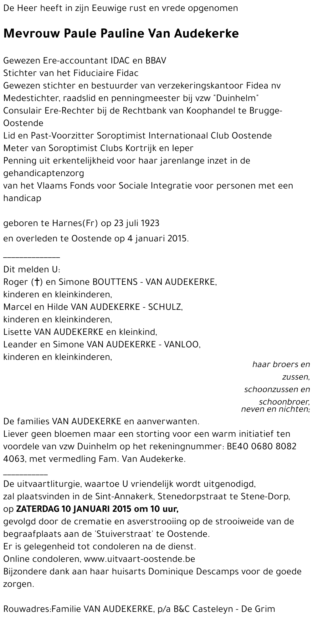 Paule Pauline Van Audekerke