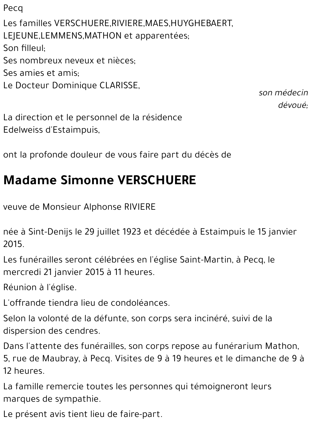 Simonne VERSCHUERE