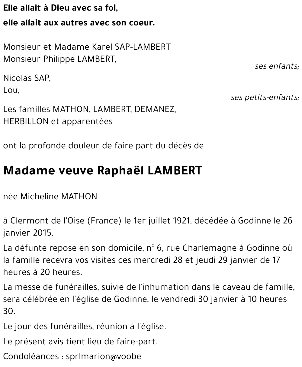 veuve Raphaël LAMBERT