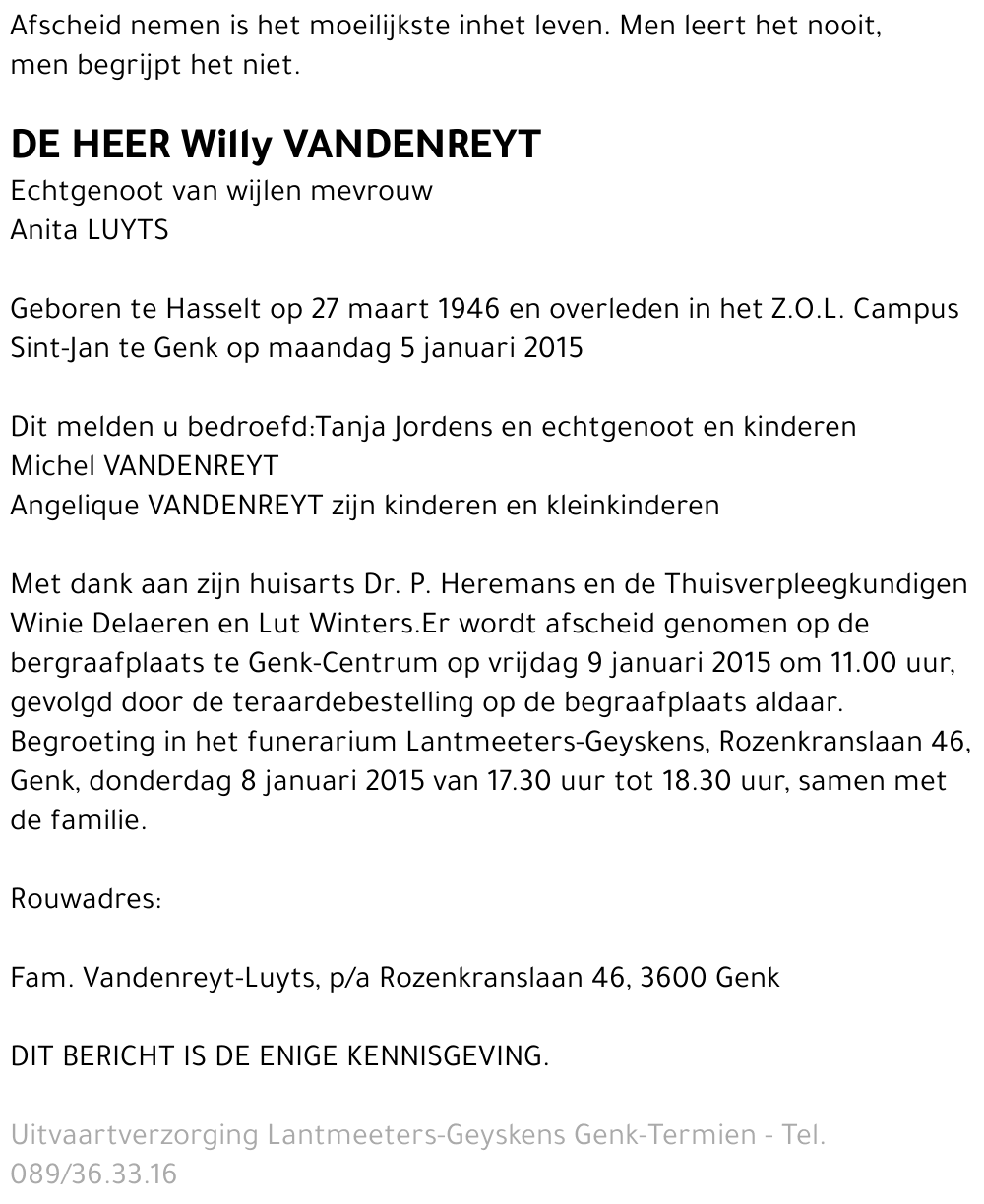 Willy VANDENREYT