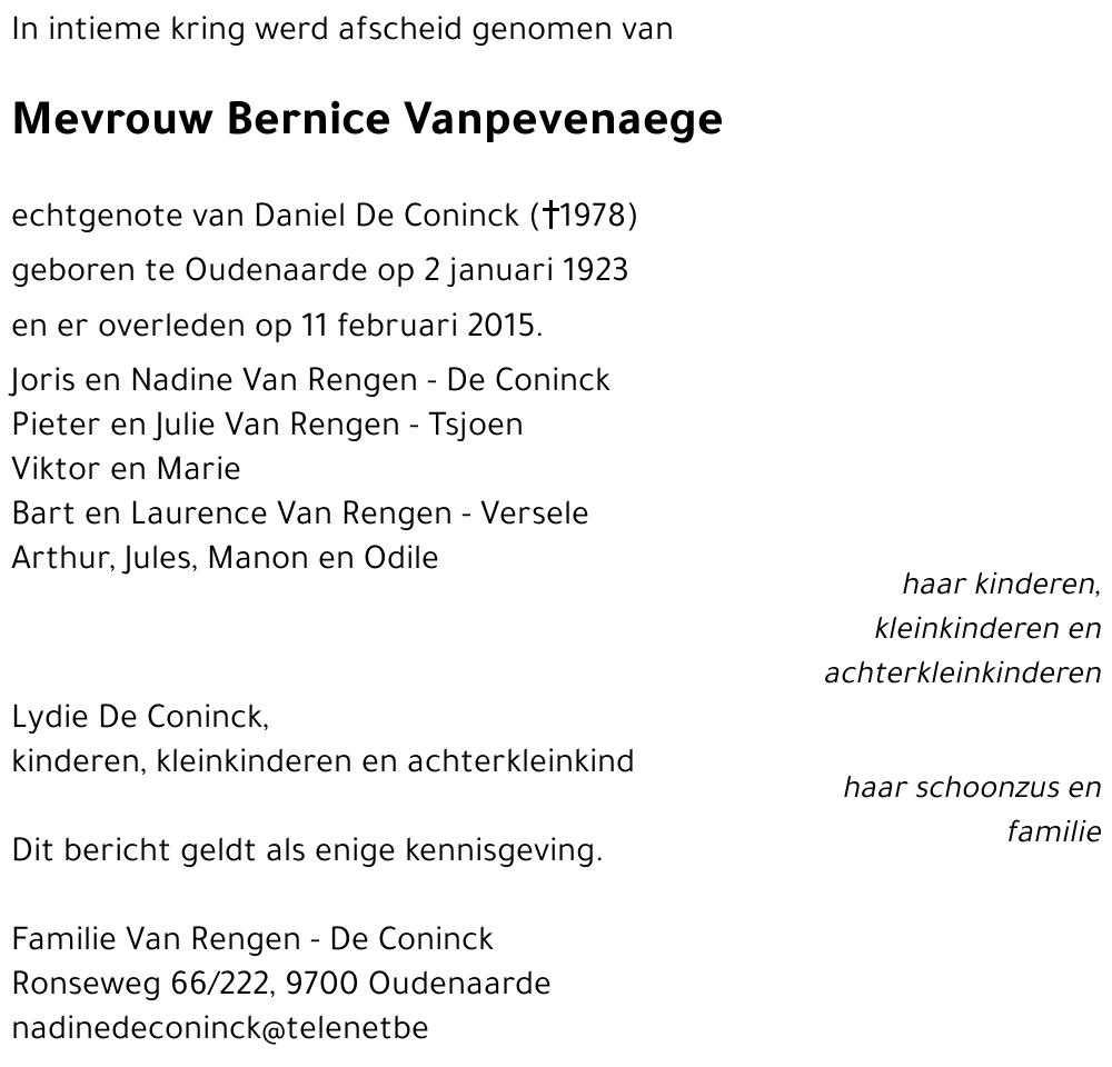 Bernice Vanpevenaege