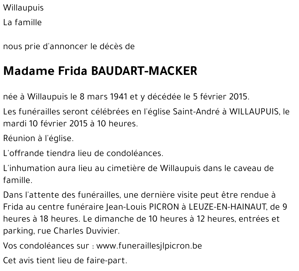 Frida BAUDART-MACKER