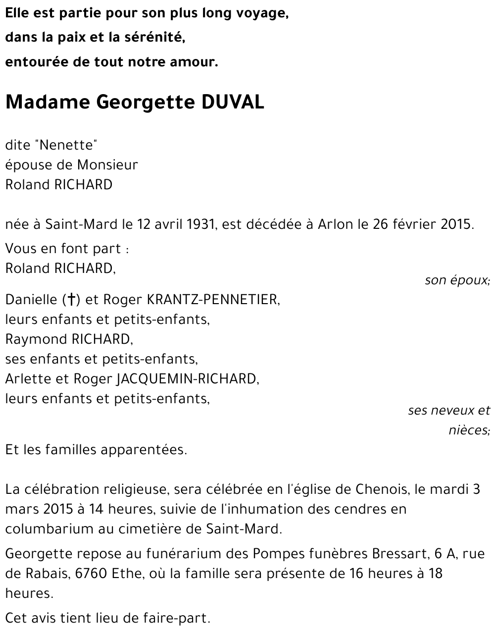 Georgette DUVAL dite « Nenette » 