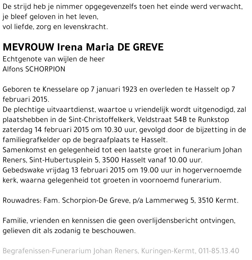 Irena Maria DE GREVE