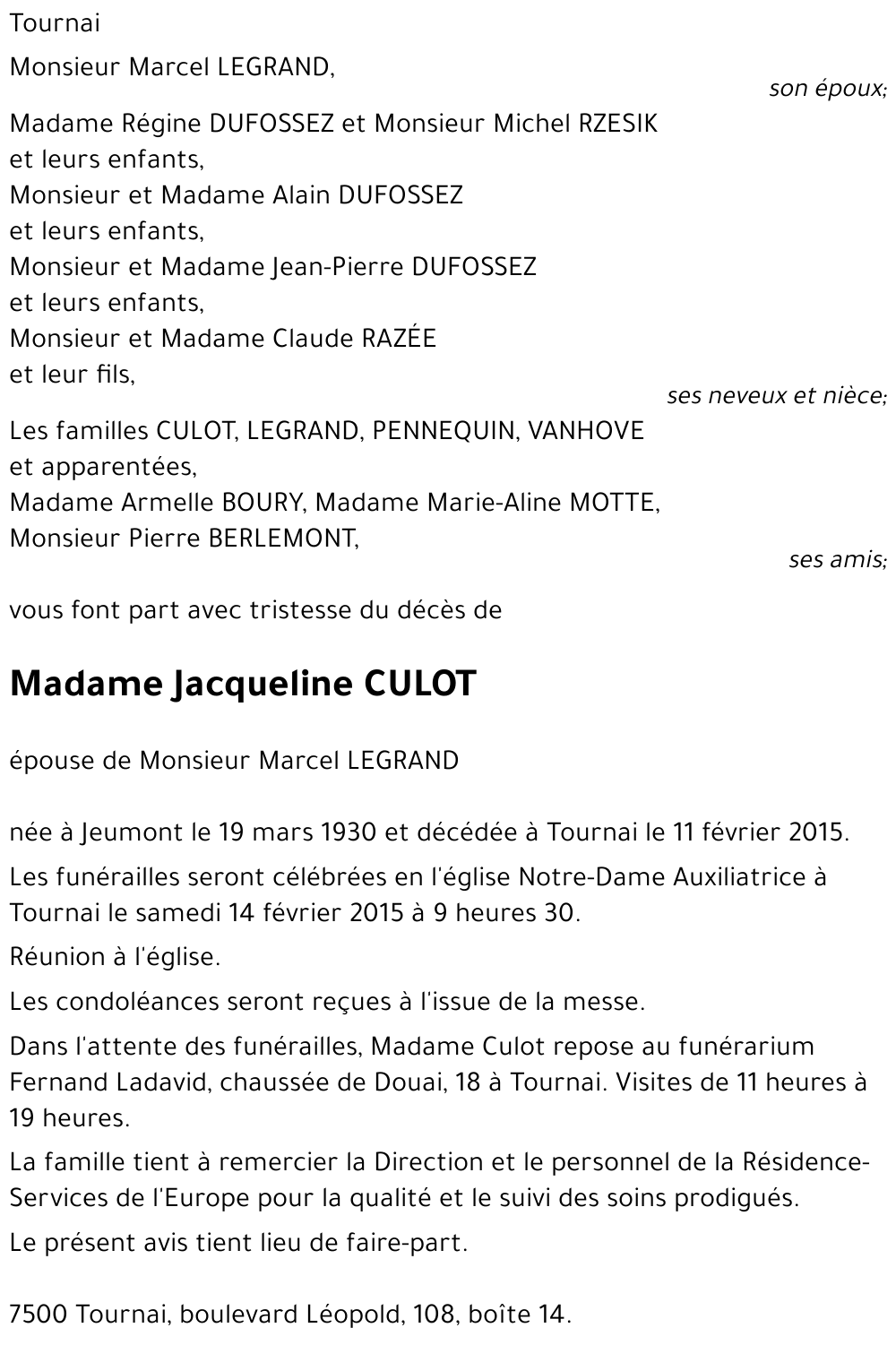 Jacqueline CULOT