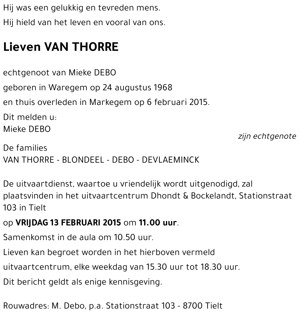 Lieven VAN THORRE