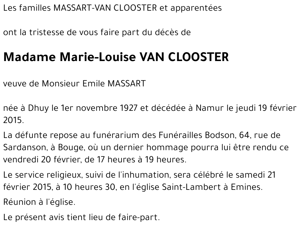 Marie-Louise VAN CLOOSTER