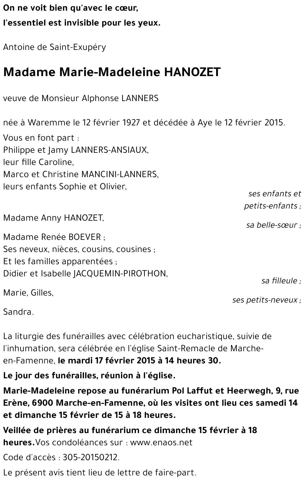 Marie-Madeleine HANOZET