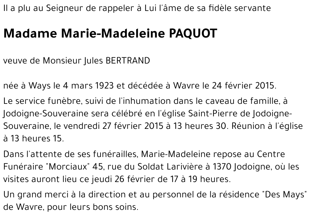 Marie-Madeleine PAQUOT