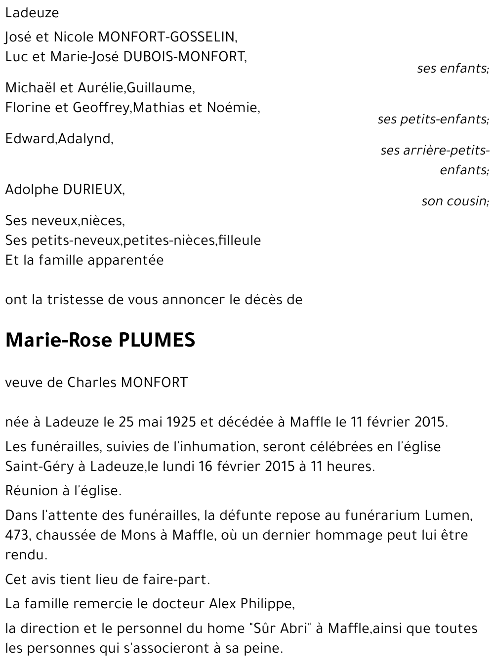 Marie-Rose PLUMES