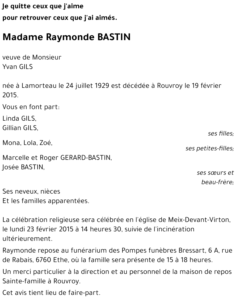 Raymonde BASTIN 