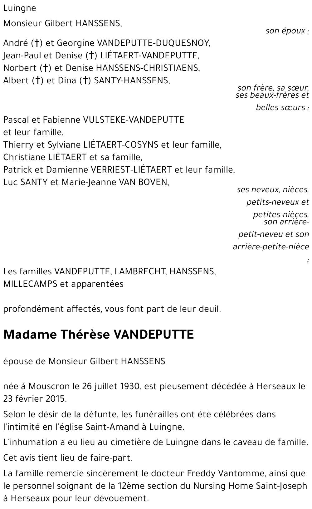 Thérèse VANDEPUTTE