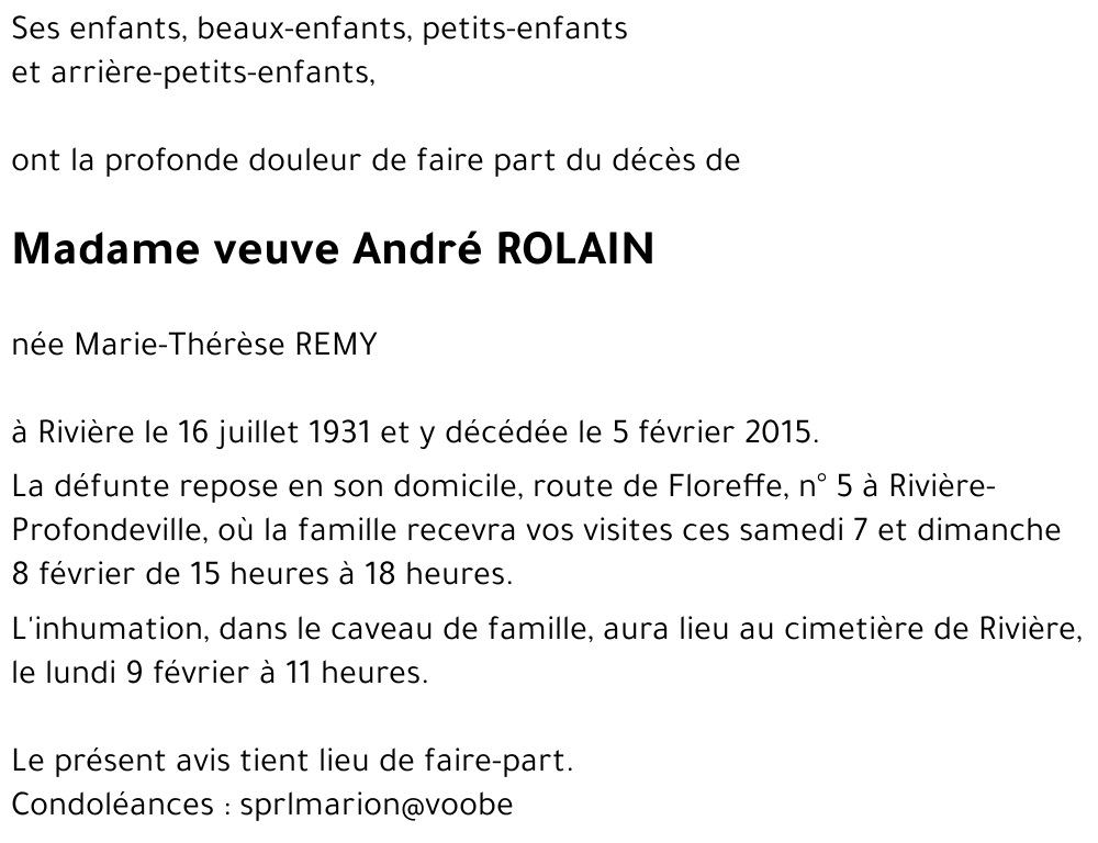 veuve André ROLAIN