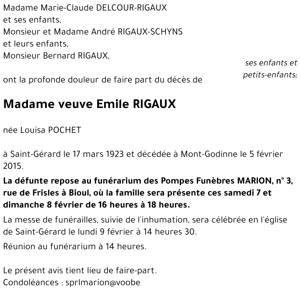 veuve Emile RIGAUX