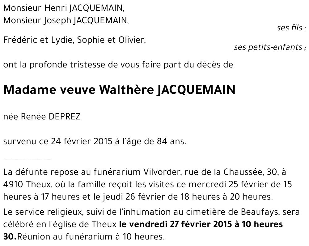 veuve Walthère JACQUEMAIN