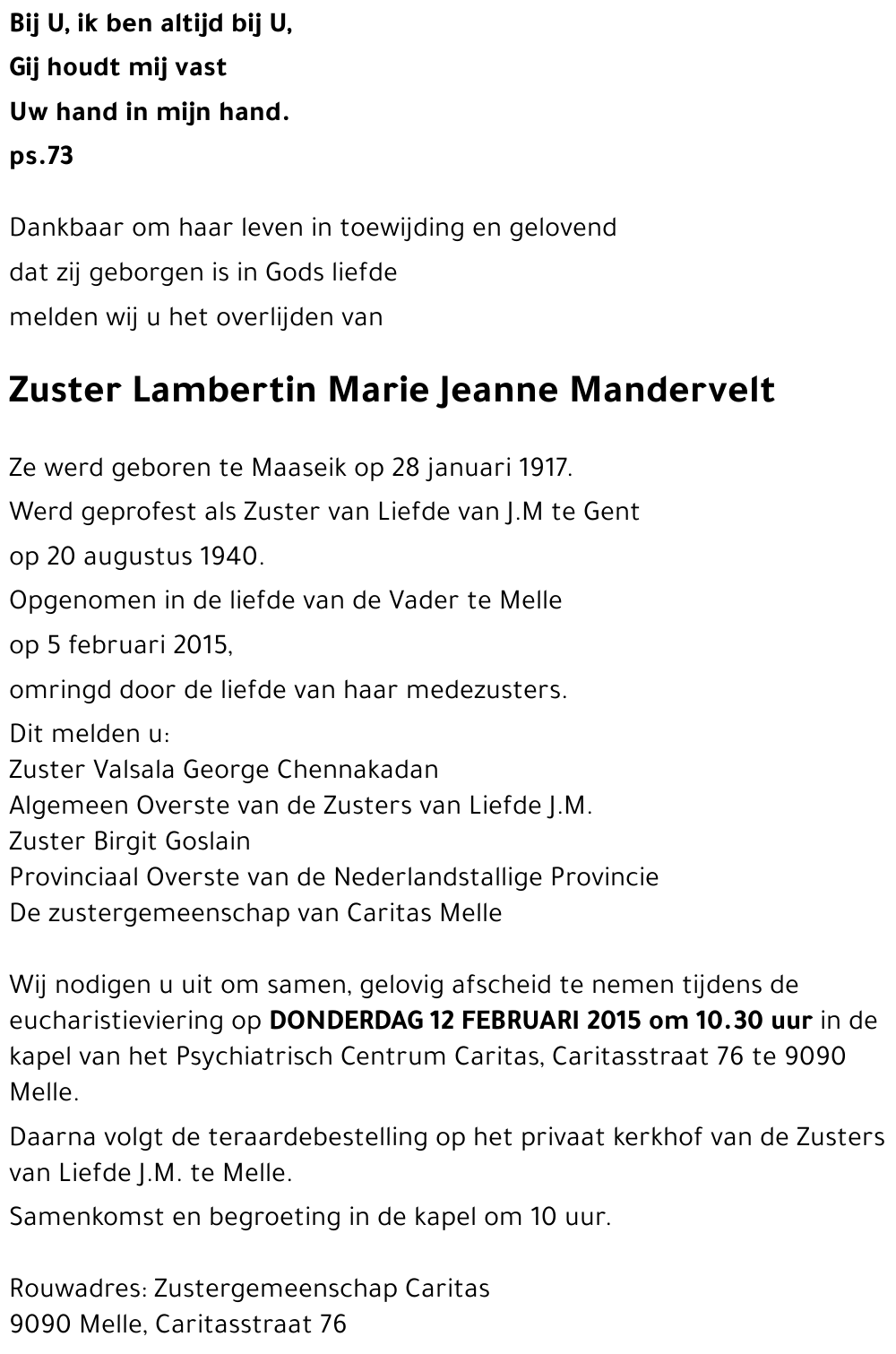 Zuster Lambertin Marie Jeanne Mandervelt