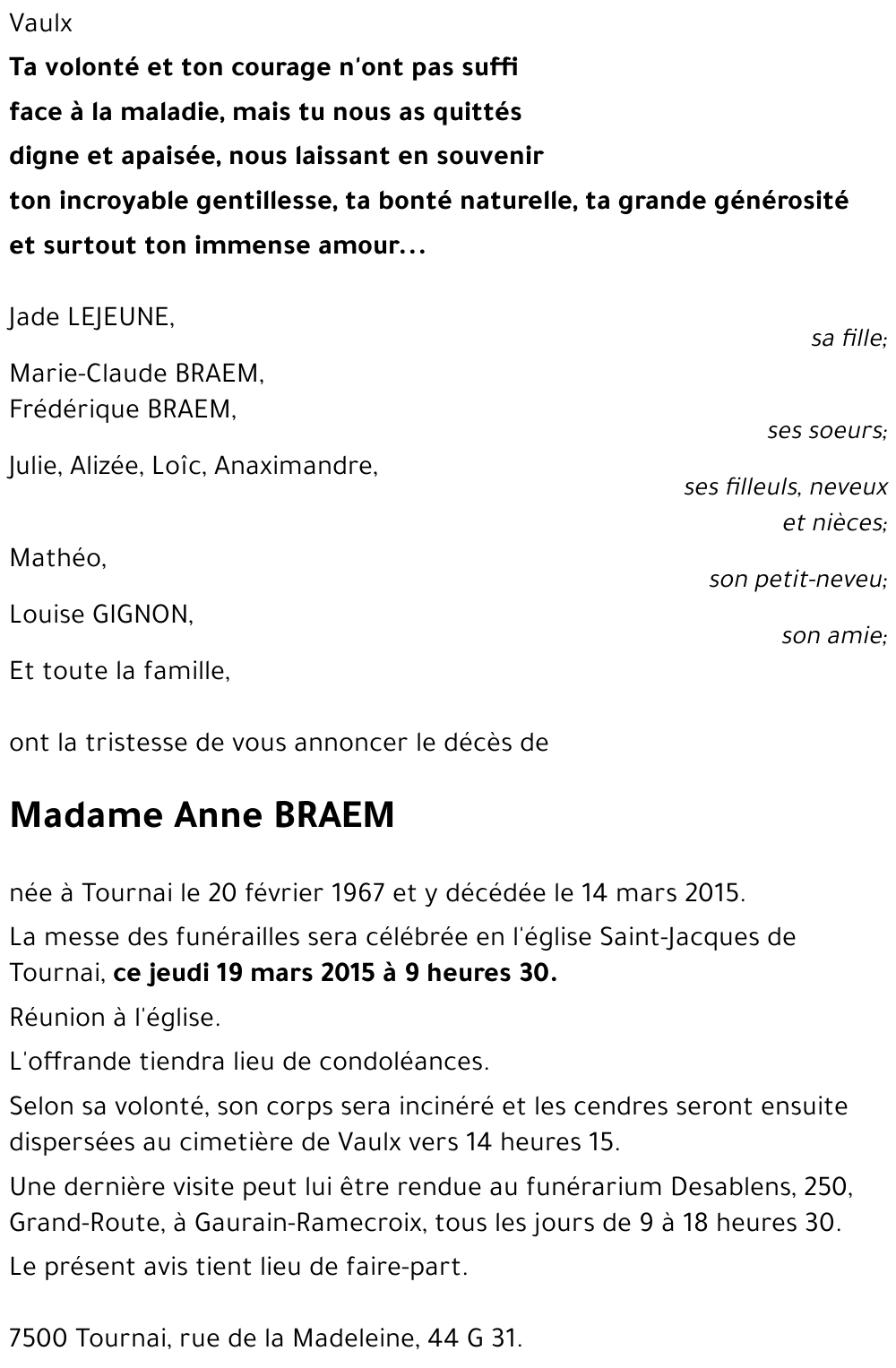 Anne BRAEM