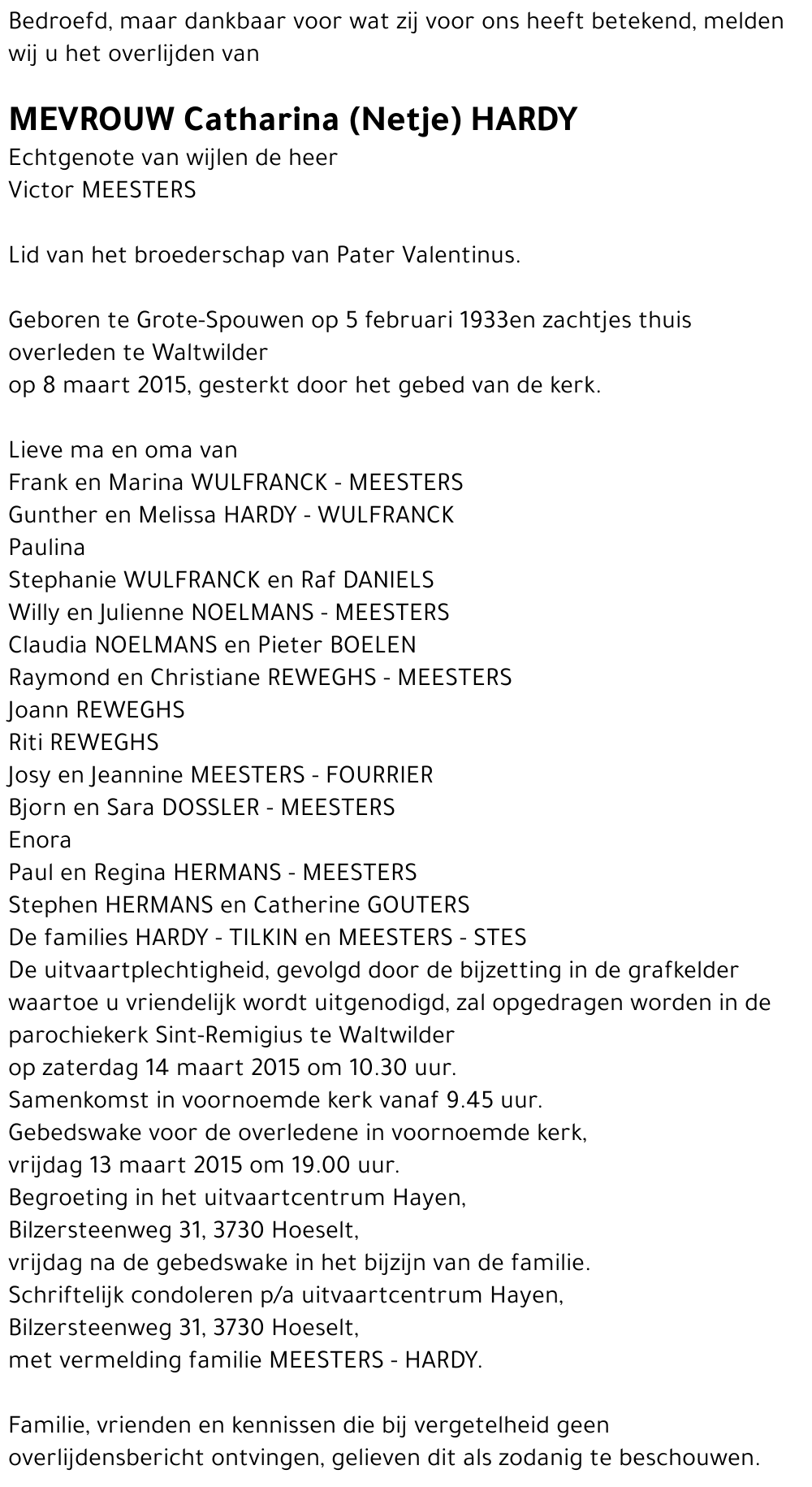 Catharina (Netje) HARDY