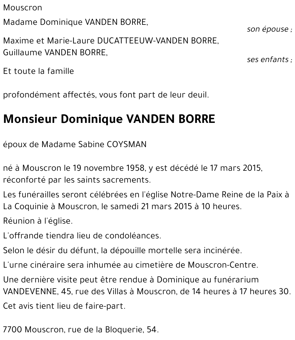 Dominique VANDEN BORRE