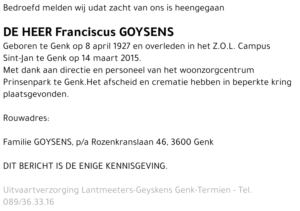 Franciscus GOYSENS
