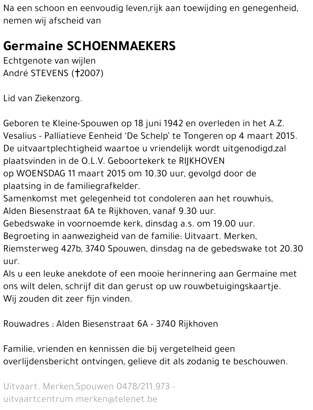 Germaine SCHOENMAEKERS