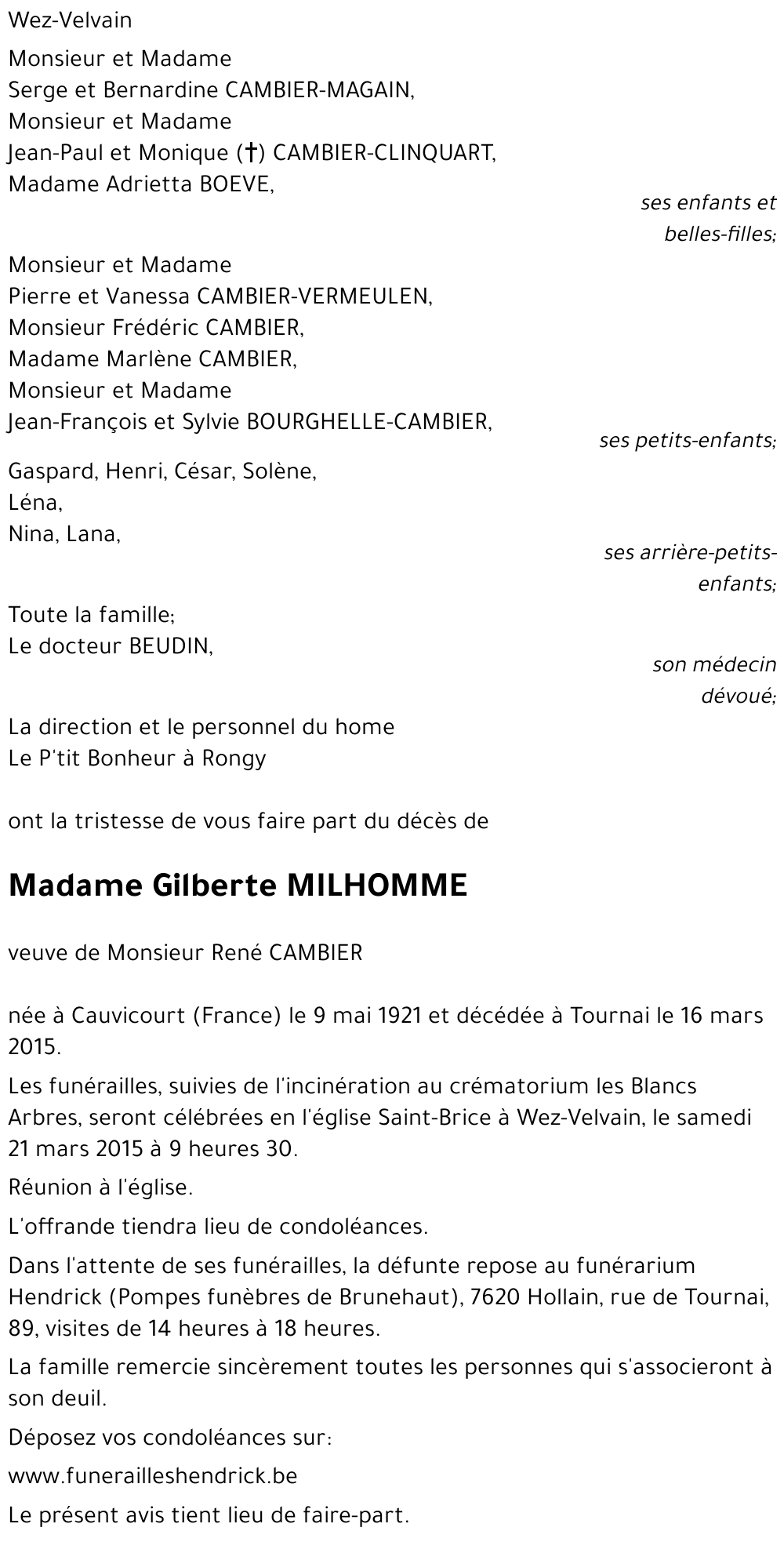 Gilberte MILHOMME