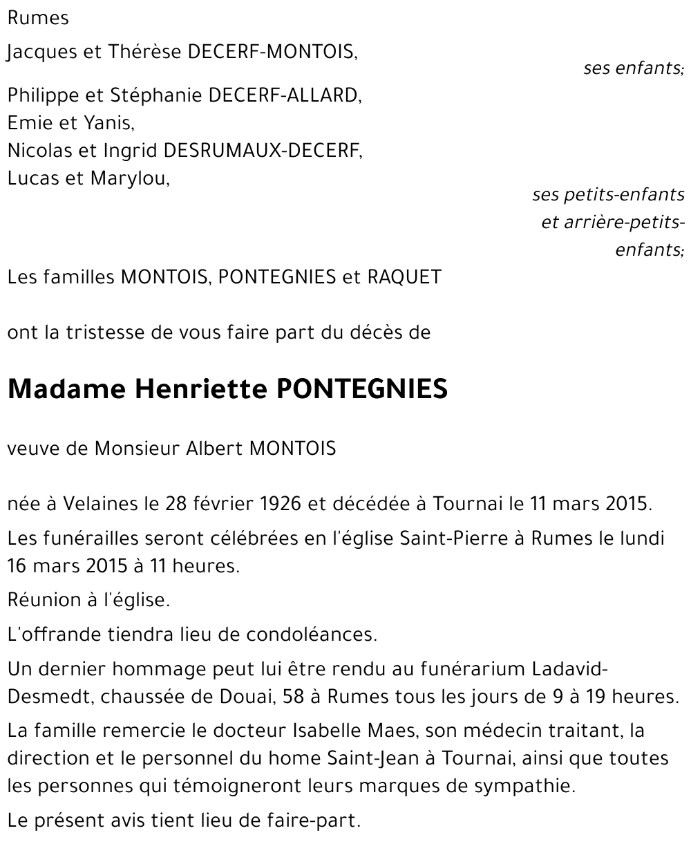 Henriette PONTEGNIES