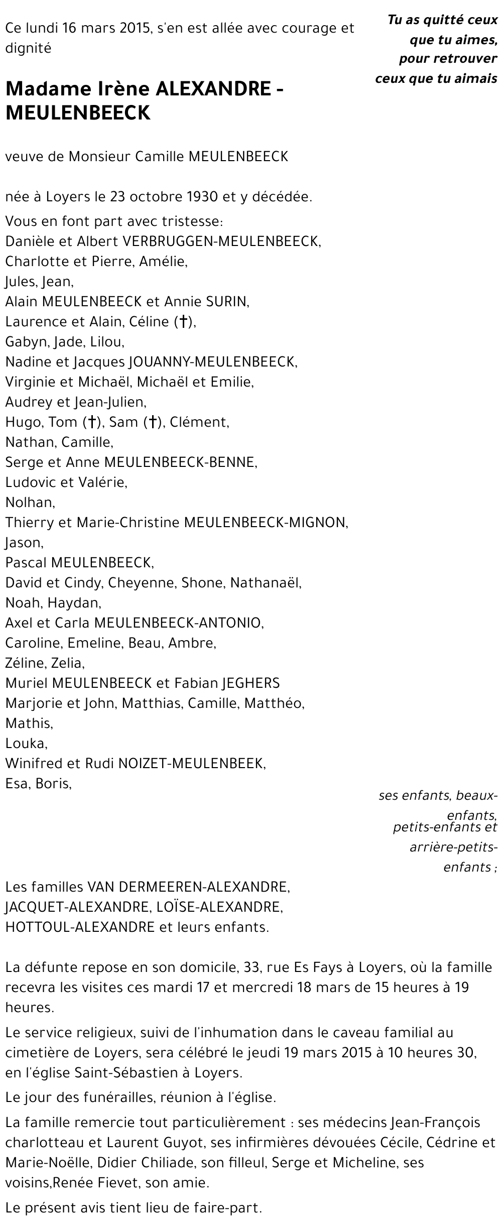 Irène ALEXANDRE - MEULENBEECK