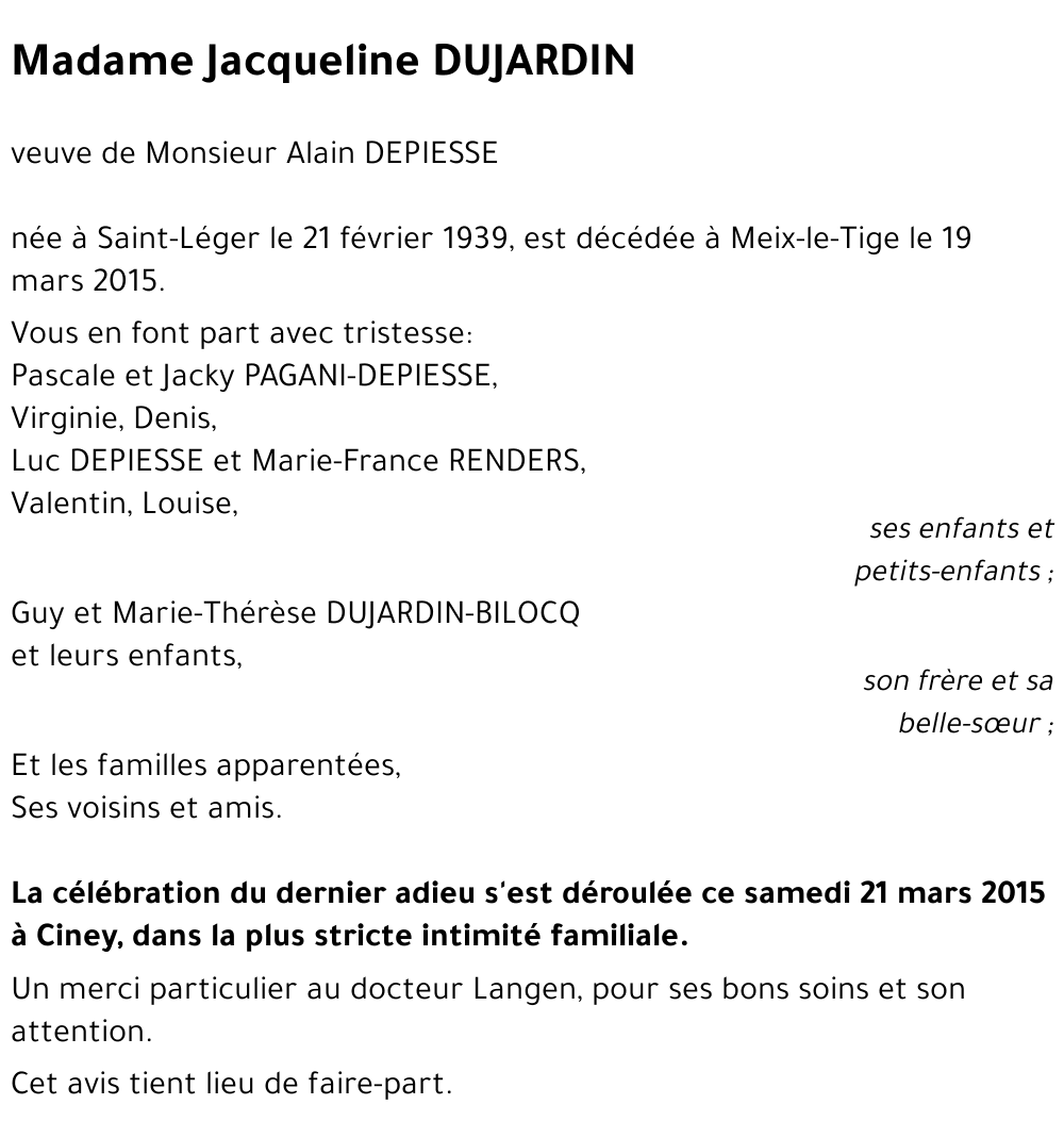 Jacqueline DUJARDIN 