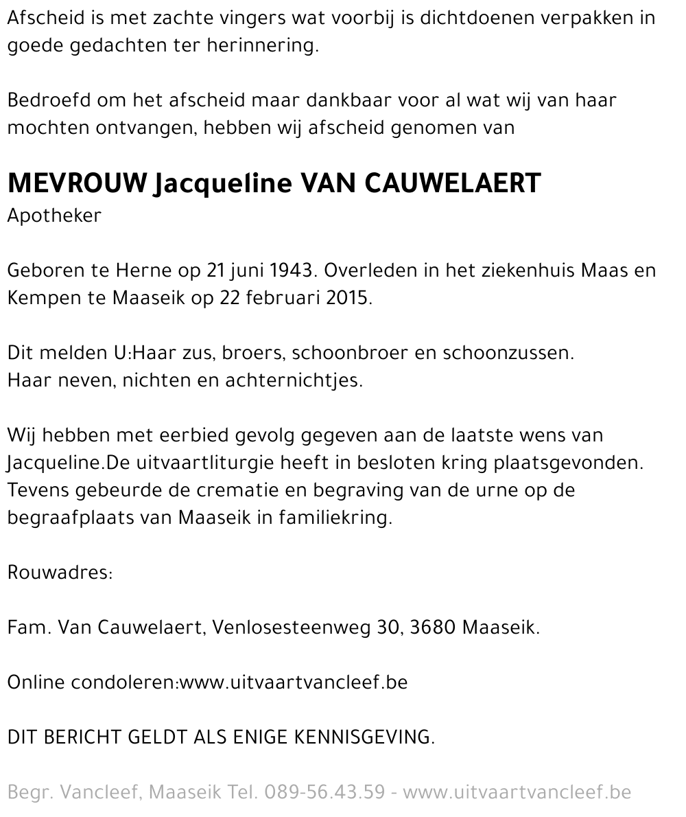 Jacqueline Van Cauwelaert